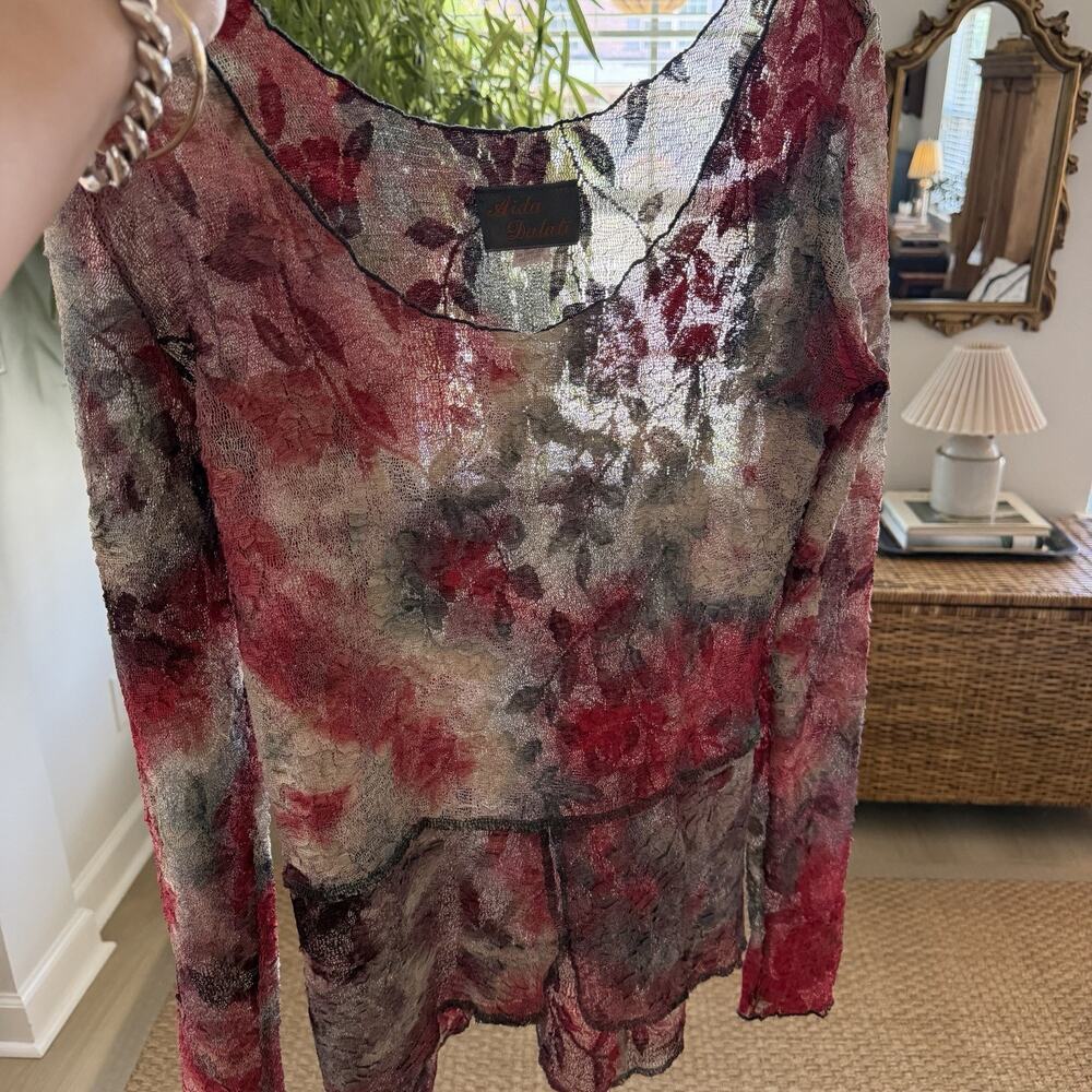 Vintage Aida Dalati Y2K Sheer Burnout Mesh Top Women’s Size Medium - Picture 4 of 13